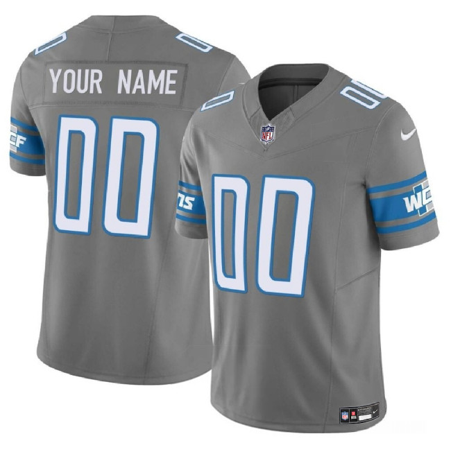 Men's Detroit Lions Active Player Custom Grey 2023 F.U.S.E. Vapor Limited Stitched Football Jersey